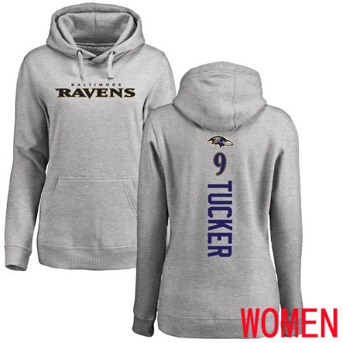 Baltimore Ravens Ash Women Justin Tucker Backer NFL Football #9 Pullover Hoodie Sweatshirt